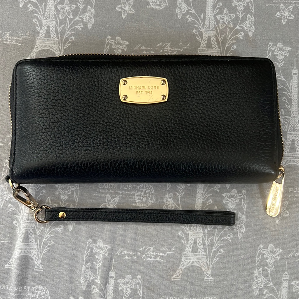 Michael Kors Leather Wallet Wristlet, Black